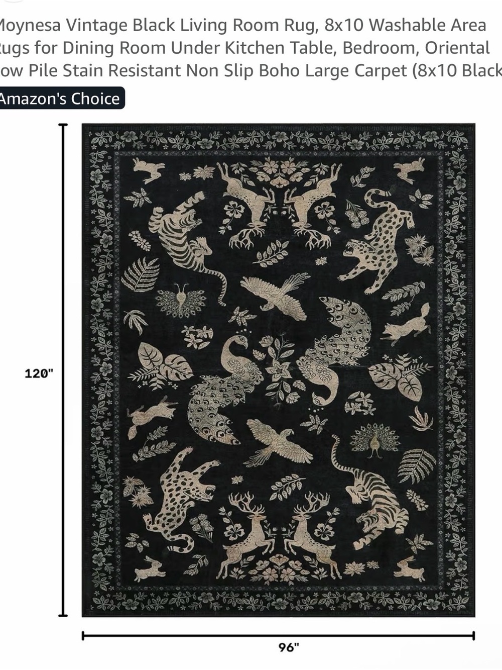 Moynesa 8x10 Washable Area Rug Black – New in Box